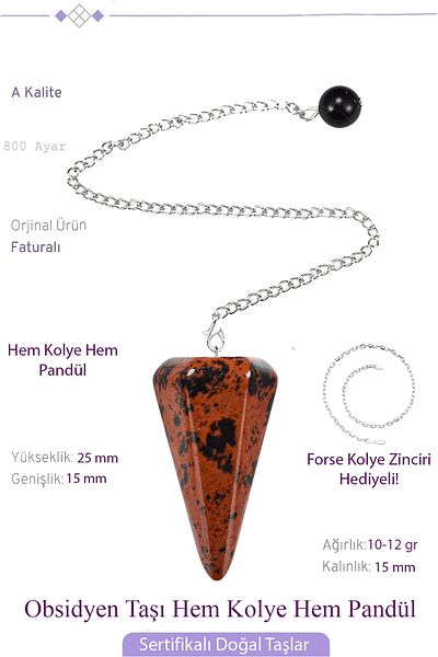 Tesbih Atölyesi Certified Brown Obsidian Stone Pandula Pendulum Both Pandules - Both Necklace
