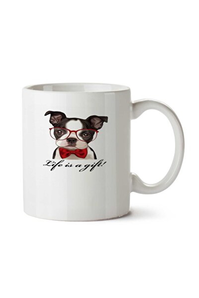ART HEDİYE Life Is Dog with Glasses Two Sided Printed Mug