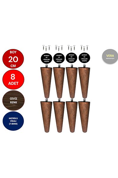 TNT 8 bucăți 20 cm picior conic din lemn de nuc picior de scaun picior de bază picior de mobilier picior de dulap 3301000000753