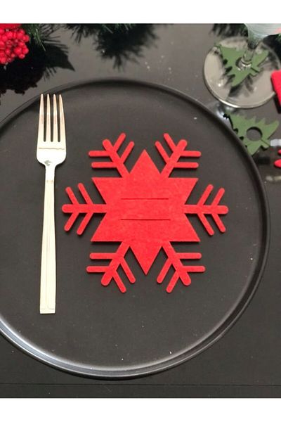 Masalsı Concept Red 6 Pieces Decorative Snowflake Spoon Holder - New Year's Tableware Decor
