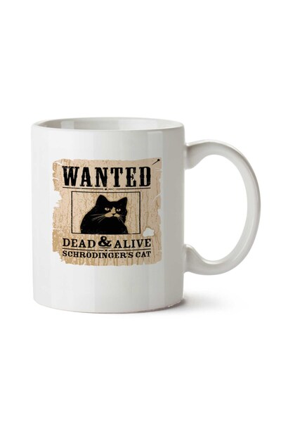 ART HEDİYE O gato de Schrödinger Cat Wanted Two Side Printed Mug