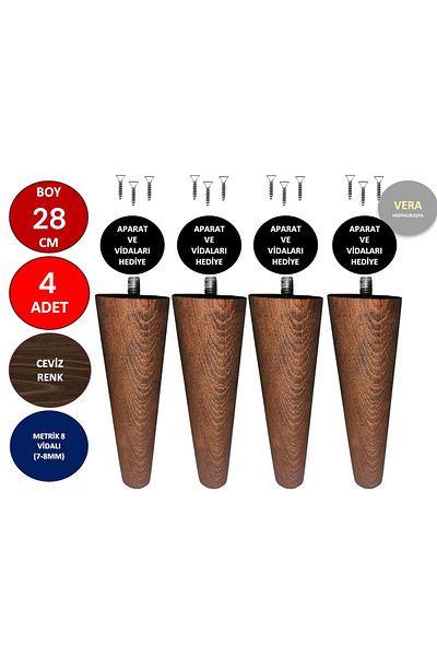 TNT Pachet de 4 28 cm din lemn de nuc picior conic picior scaun picior bază picior mobilă picior dulap 3301000000747