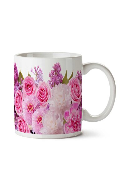ART HEDİYE Pink Rose Garden Roses Two Sided Printed Mug Cup