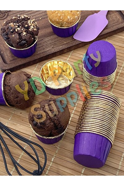 Yusuf Dirik YD Party Supplies Purple Gold Metallic Muffin Cake Mold 25 Pieces...