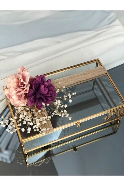 Masalsı Concept Gold Glass Box - Chocolate Box, Multi-Purpose Metal Jewelry Box, 25x15x7 CM