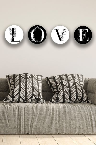 Nod Set de 4 modele de pictură din lemn Love Dear, acasă, sufragerie, decorare perete dormitor, set de pictură elegant