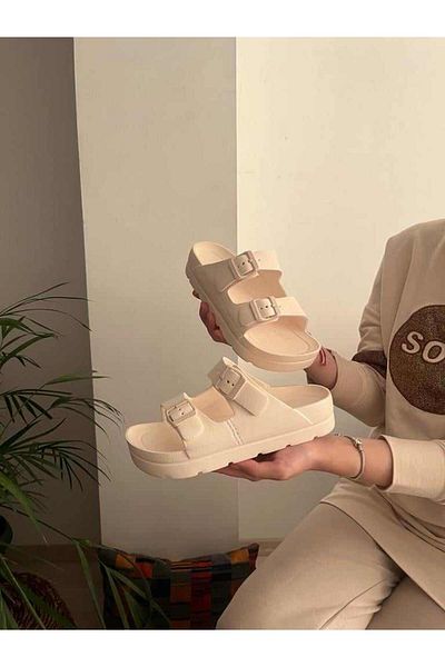 Behtah Kundura Double Buckle High Thick Sole Comfortable Beach Garden Pool Sandals Slippers