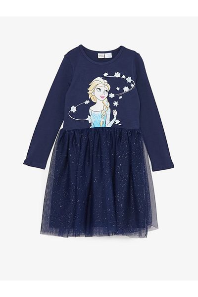 LC Waikiki Μακρυμάνικο φόρεμα για κορίτσια LCW Kids Crew Neck Elsa