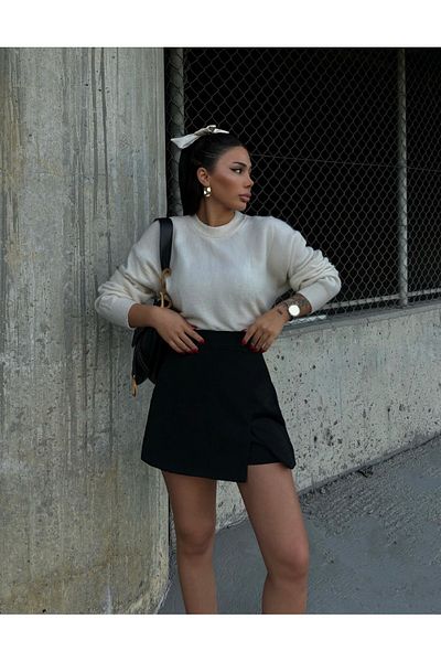 LB Laluna Butik Fusta neagră cu talie înaltă pentru femei, cu pantaloni scurți