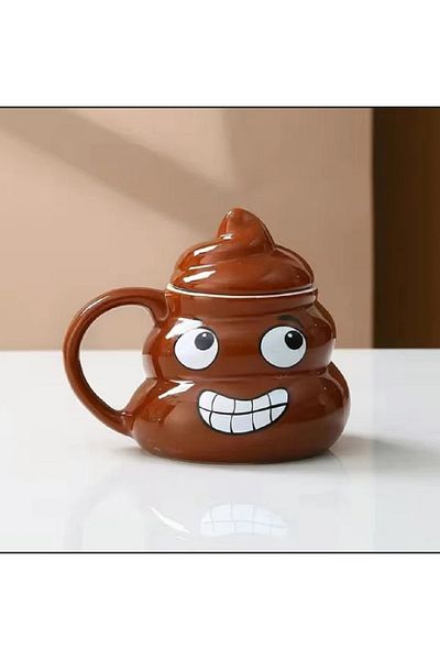 hediyeconcepti 450ml Cartoon Smile Poop Mug Tea Coffee Cup Funny Humor Gift 3D Mugs Handgrip Drinkware