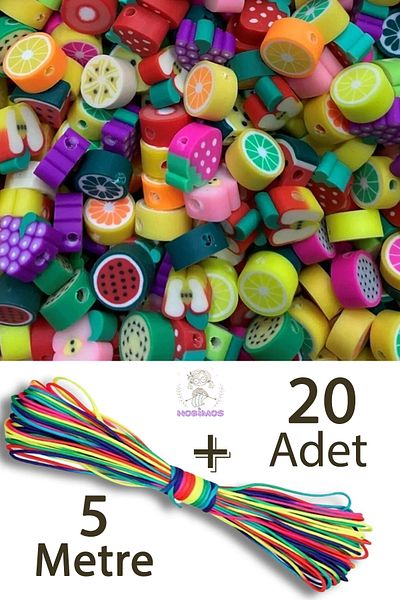 Hobimos Σετ κατασκευής κοσμημάτων 5 μέτρων Rainbow Parachute String 20 τμχ Fimo Fruit Beads Mini