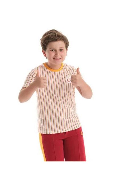 Galatasaray Licensed Kids T-Shirt with White Stripes - Gift Icardi and Wooden Box