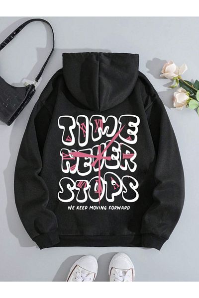 Revasser Unisex Men's/Women's Time Colorful Custom Printed Oversize Hooded Sweatshirt