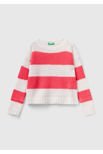 United Colors of Benetton Hanorac Crop Liliac Mix - Fată cu dungi orizontale