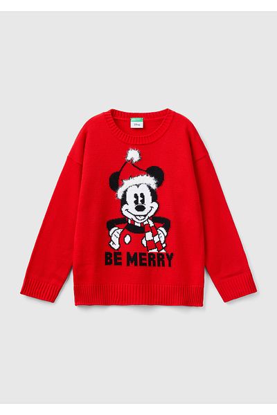 United Colors of Benetton Red Mickey Printed Boys' Xmas Sweatshirt