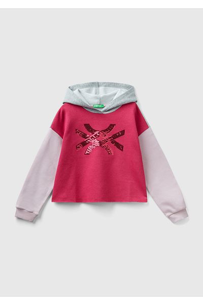 United Colors of Benetton Gray Mix Slogan Girl's Crop Sweatshirt