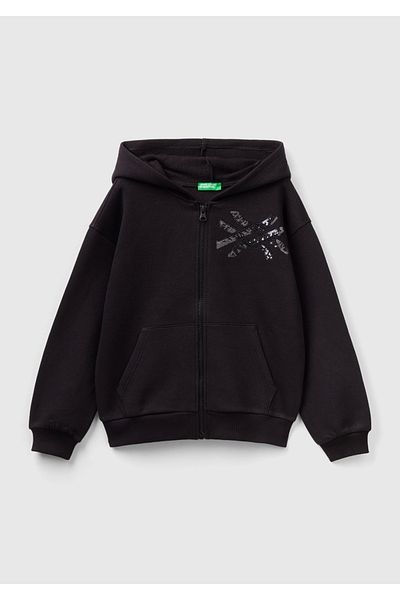 United Colors of Benetton Черен суитшърт с лого на Benetton за момичета