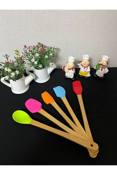 Kitchen Crazy Bamboo Handle 5 Pieces Mini Silicone Spatula Spoon Brush Set