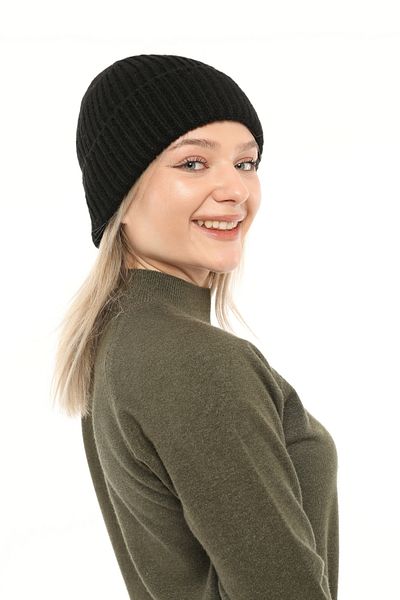 Aghilo Black Women's Winter Corded Wool Beret