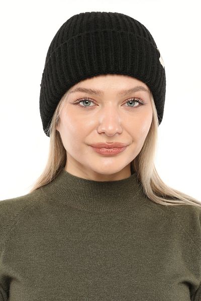 Aghilo Black Women's Winter Corded Wool Beret
