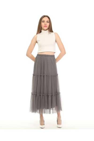Asees Stretchy Tulle 3 Layer Gathered Elastic Skirt