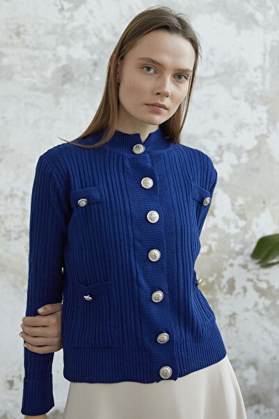 InStyle Marine Buttoned Short Cardigan - Navy Blue