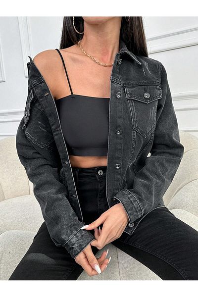 Swet Shop Jeans WOMEN'S SNOWWASHING DESTROLED DENIM JACKET