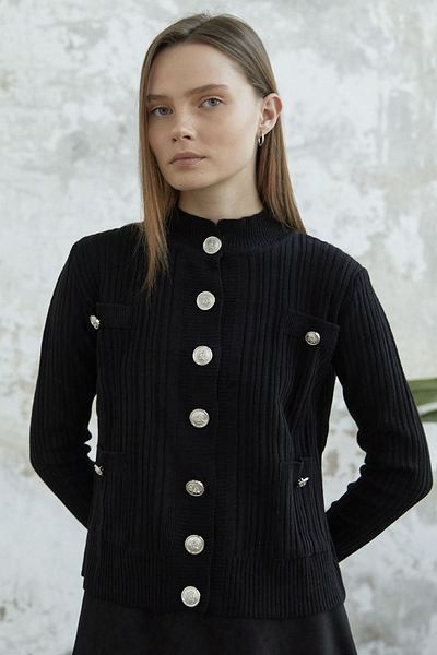 InStyle Cardigan scurt cu nasturi marini - negru