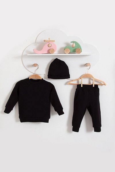 Bubito Beret and Corduroy Seasonal Cotton 3-Piece Suit Set-navy blue