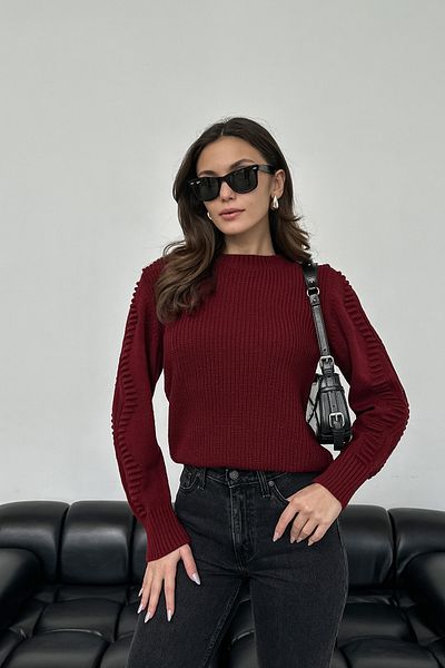 nosia fashion Pulover tricotat roșu Claret cu mâneci cu model