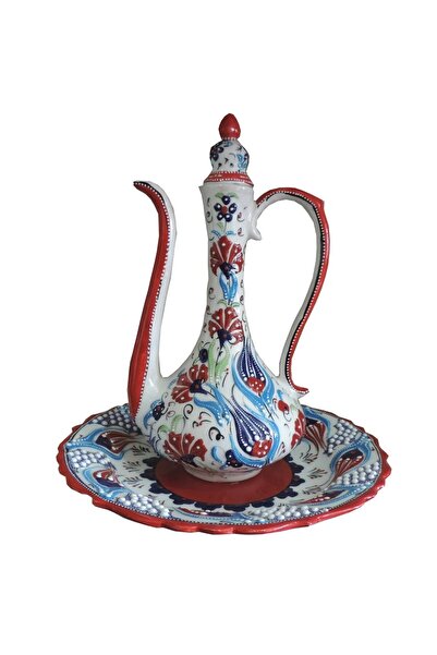 Sultan Çini Lale Desenli El İşi Tabaklı İbrik Vazo