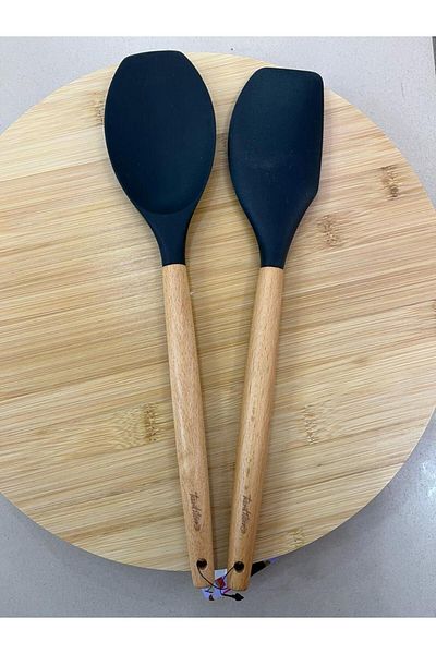 Kitchen Crazy TANTITONI BAMBOO HANDLE SMOKED COLORED SILICONE LARGE SPOON AND SPATULA SET