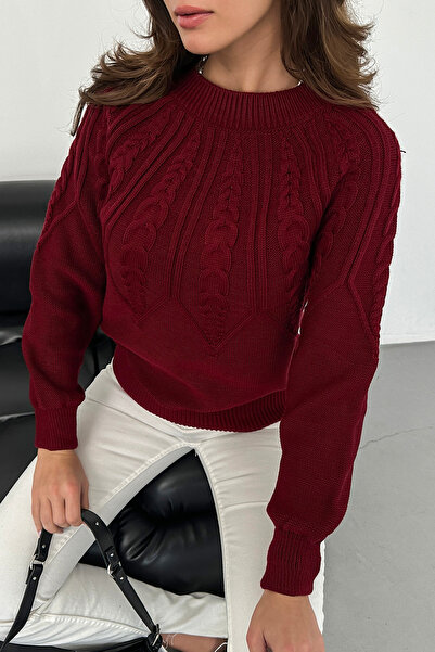 Nosia سترة محبوكة باللون العنابي بتصميم منقوش