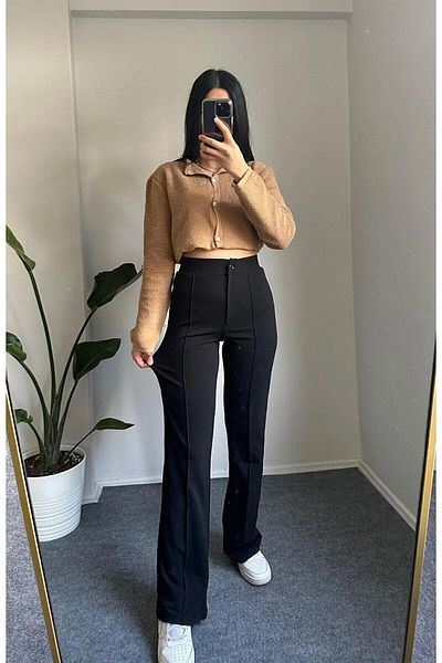 NFTY Black Flare Leg Lycra Palazzo Trousers