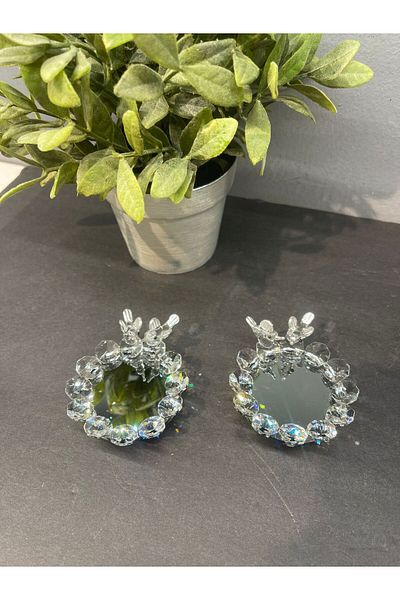 Peramari Decorative Crystal Glass Mirror Double Presentation Holder Silver