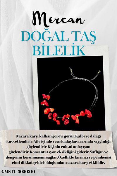 Doğal Taş Dünyası Certified Natural Stone Coral Bracelet Special Design Handmade Elevator Lock System