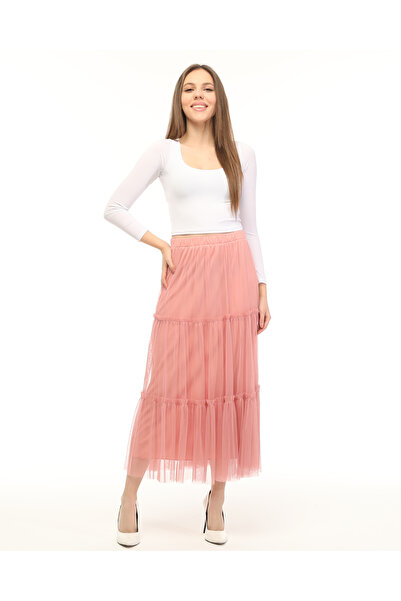 Asees Esnek Tül 3 Katlı Büzgülü Lastikli Etek