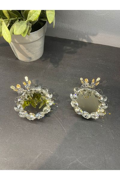 Peramari Decorative Crystal Glass Mirror Double Presentation Gold