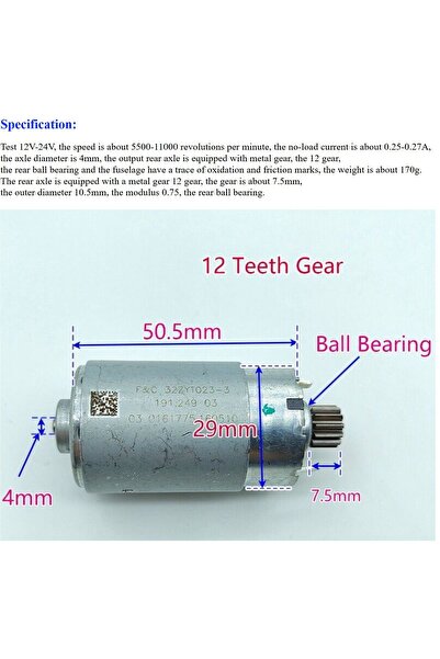 ELSE NIPPON Dc Motor 12 V Yüksek Hızlı Ve Yüksek Torklu Motor, Oem:32zyt023