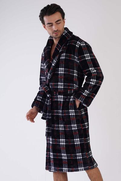 VİENETTA Men's Shawl Collar Welsoft Anthracite Dressing Gown C3T1N0O085