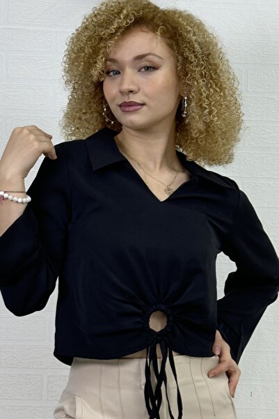 yagmurberen DETALIU INEL ȘANSURI MANSETE LATE GURA GURĂ POLĂ FEMEI CROP BLUZ