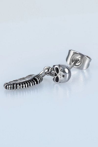Jaida Moda Unisex Design 316l Surgical Steel Feathered Skull Figure Dangle Gothic Earrings