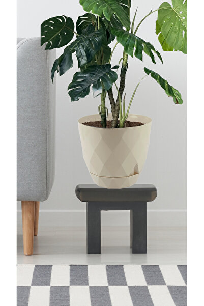 TEMMUZ HOME 9.2 Litre Dekoratif Prizma Desenli Büyük Boy Tabaklı Plastik Saks...