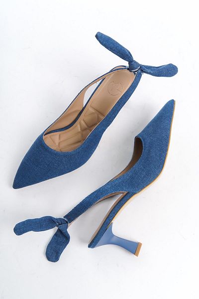 Modabuymus MiniPony Blue Denim Pantofi cu fundă stiletto cu spatele deschis