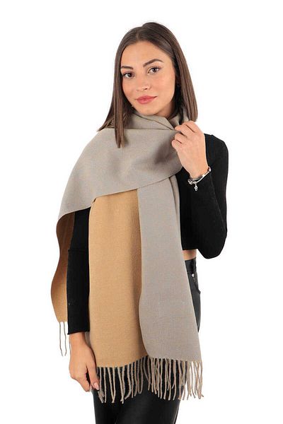 Bursa İpek Beige Gray Double Sided Winter Shawl