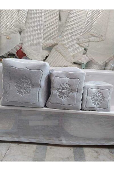 sinerjimoda Βελούδινο γκρι κεντημένο σετ 3 γκρι χαλιών