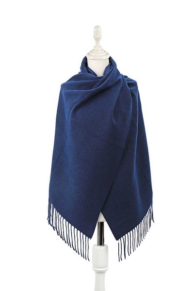 Bursa İpek Navy Blue Saks Double Sided Winter Shawl