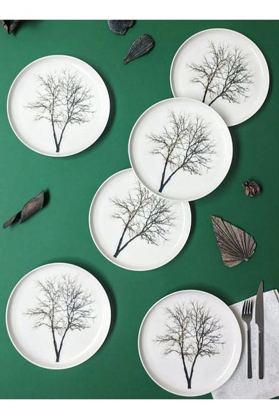 Güral Porselen Dreams 6-Piece Cake Plate, Patterned Cake Plate