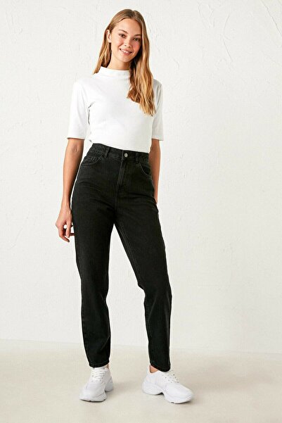 Trn JNS Black Mom Jeans - High Waist Lycra Jeans, Colorfast and Extra Comfortable