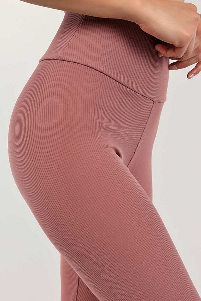 Gülfirik Tasarım Dried Rose Color Wide Belt High Waisted Ribbed Cotton Large Size Women's Leggings